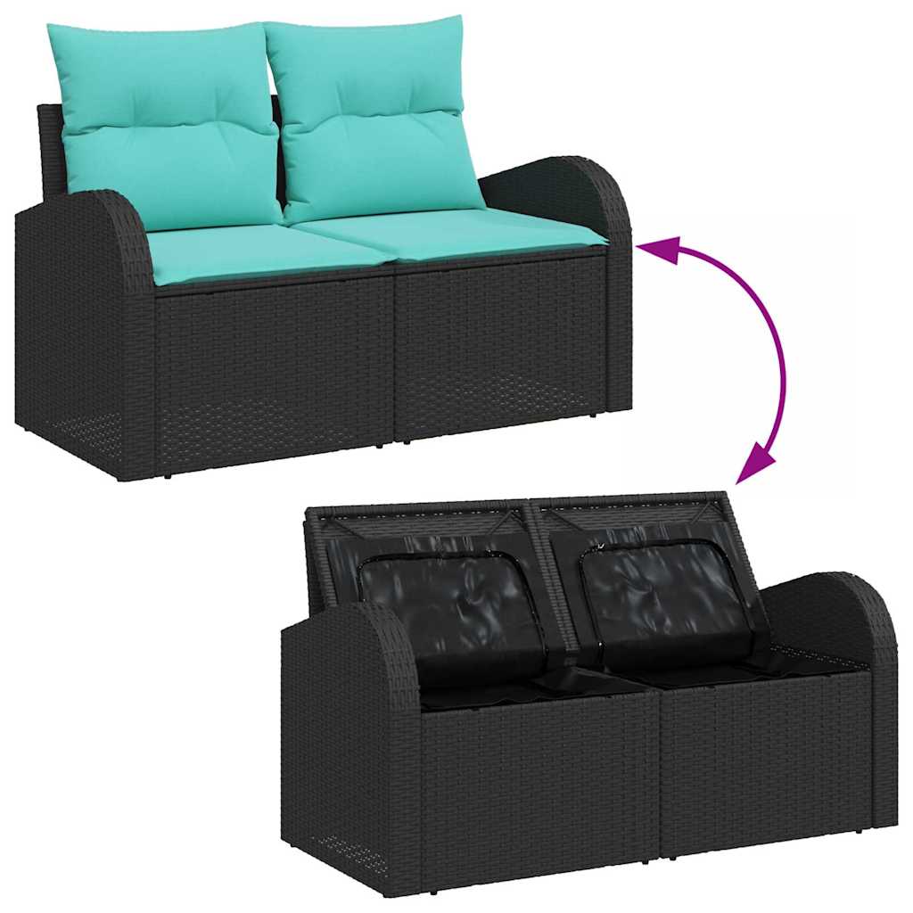 Havesofa Sæt 9 stk. Sort og turkis polyrattan