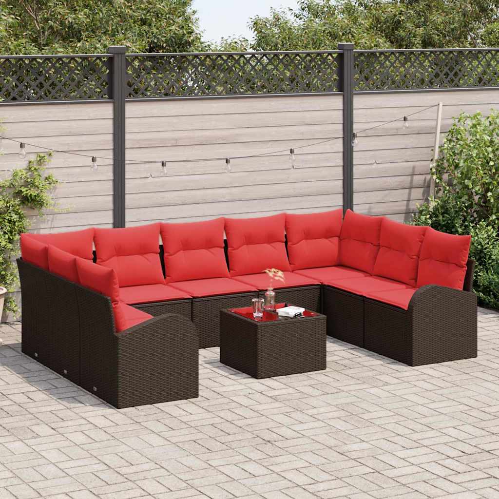 Havesofa Sæt 10 stk. Brun og Rød polyrattan
