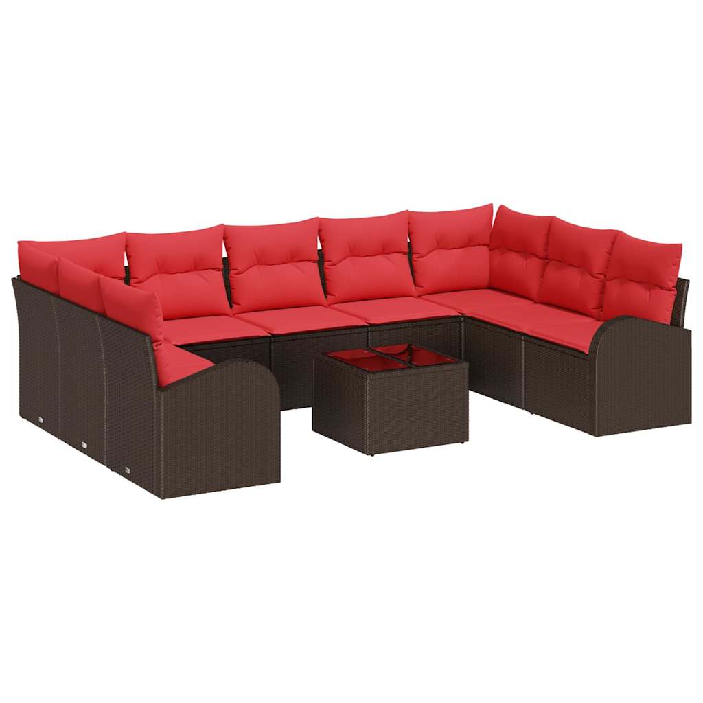 Havesofa Sæt 10 stk. Brun og Rød polyrattan
