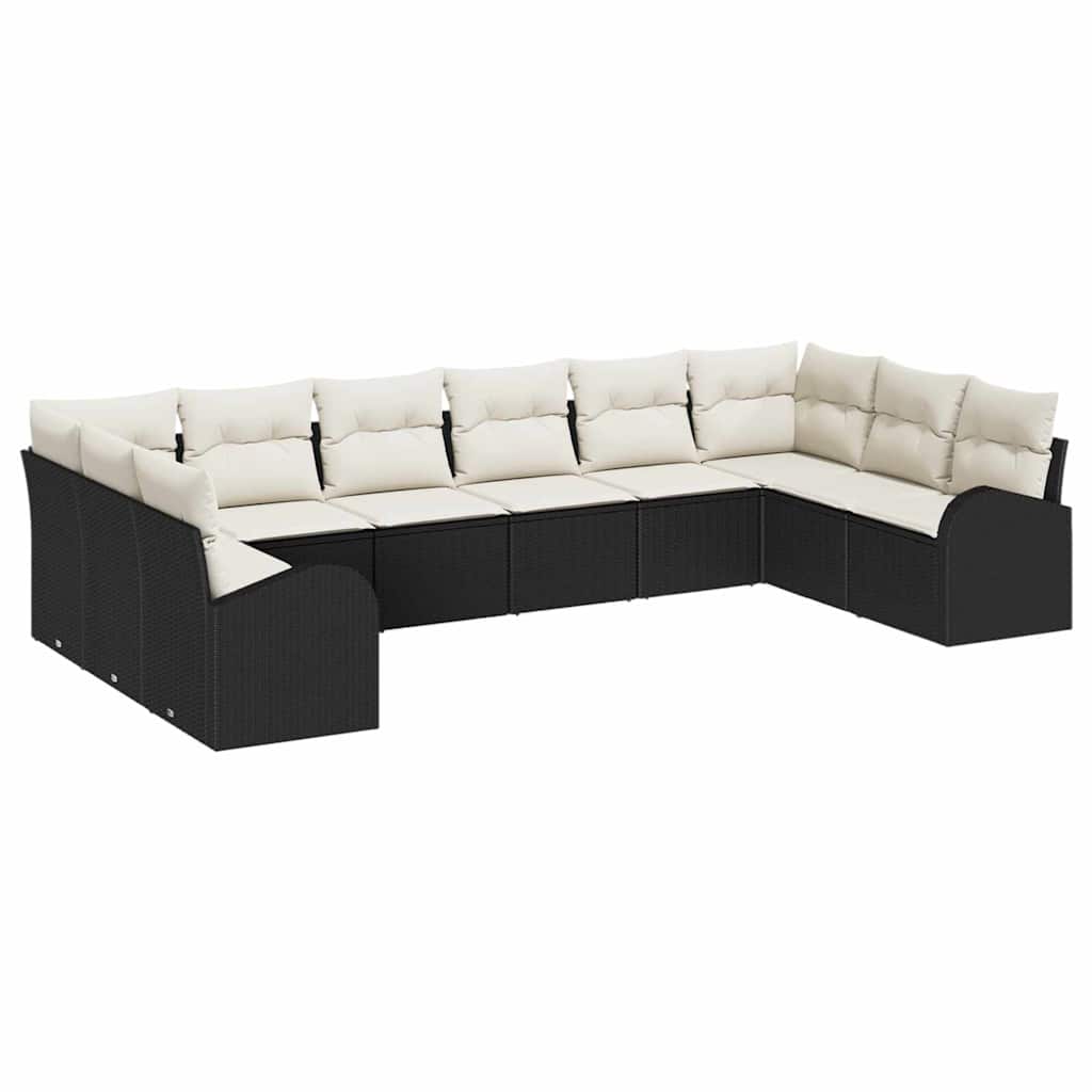 Havesofa Sæt 10 stk. Sort og Hvid polyrattan