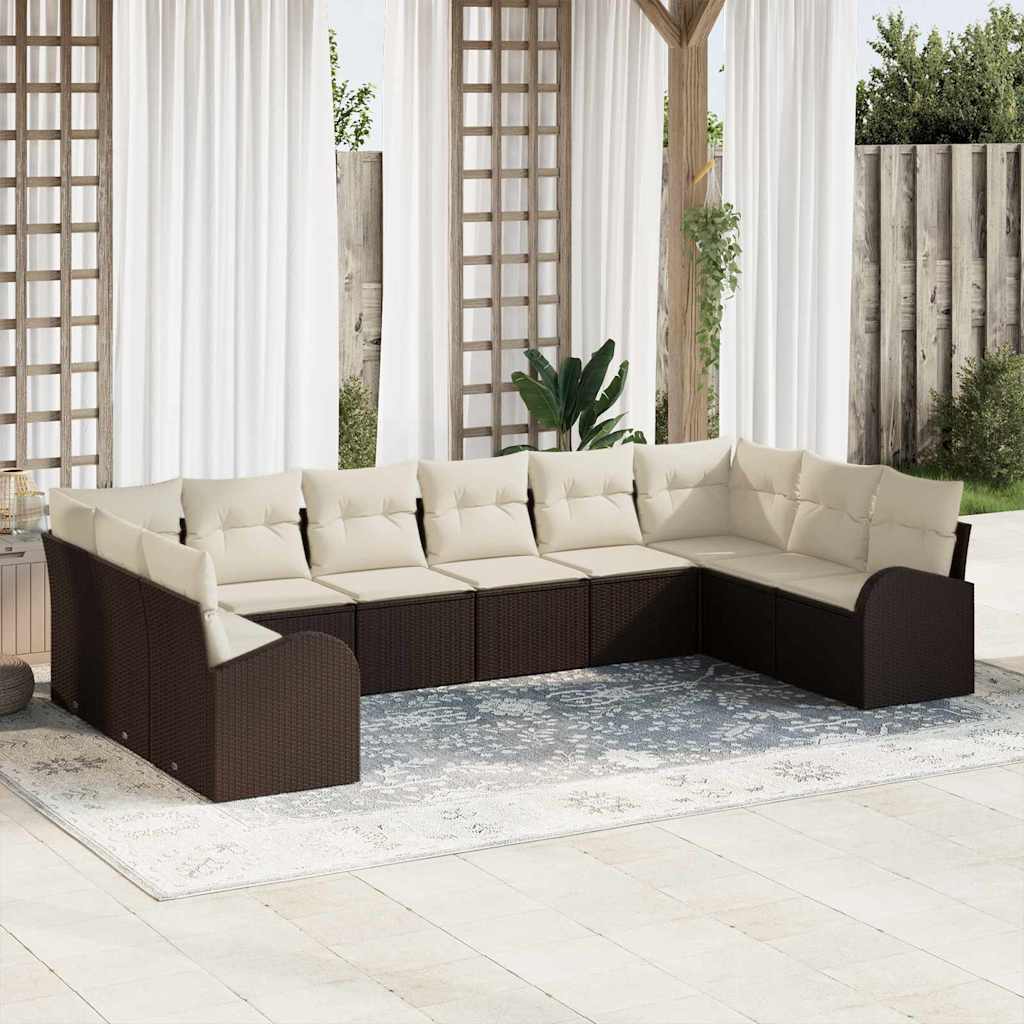 Havesofa Sæt 10 stk. Brun og hvid polyrattan
