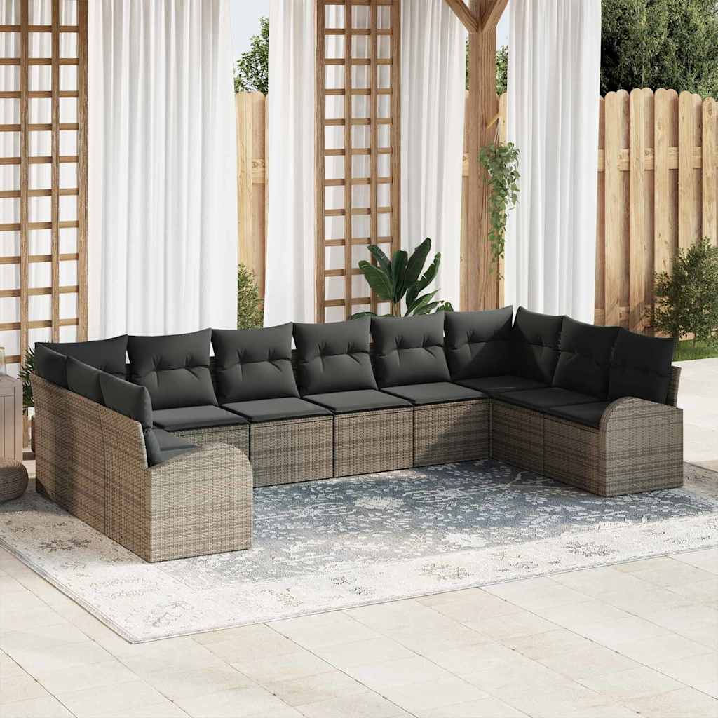 Havesofa Sæt 10 stk. Grå polyrattan