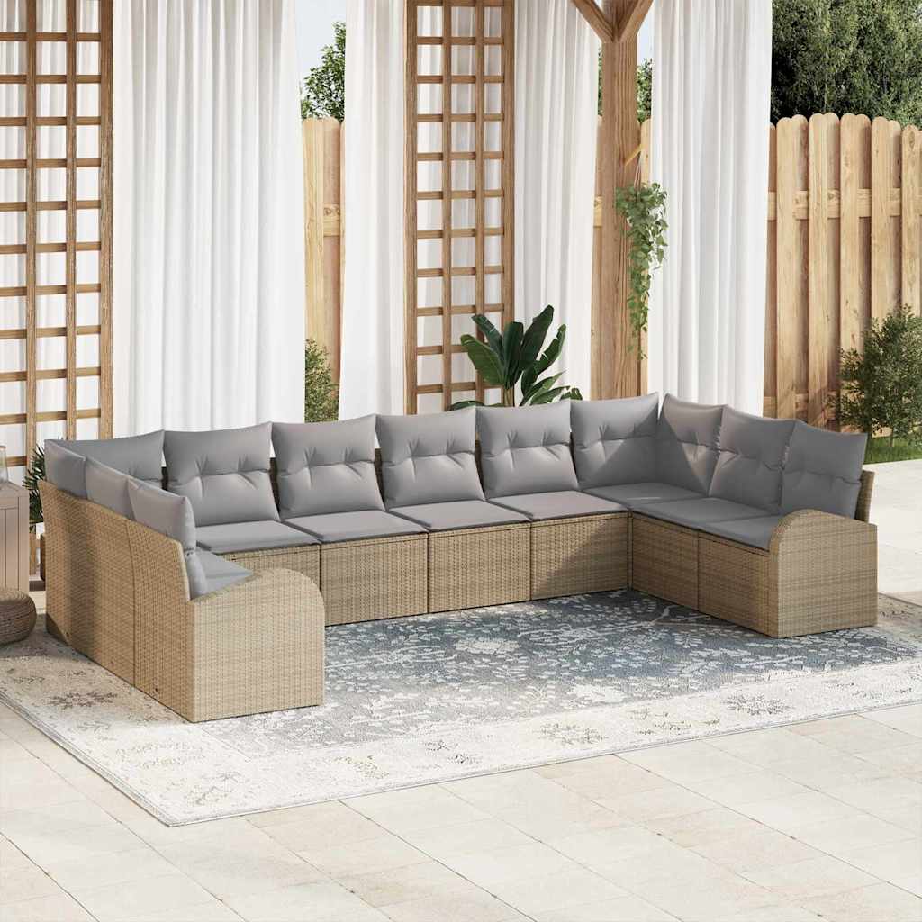Havesofa Sæt 10 stk. Beige og lys grå polyrattan