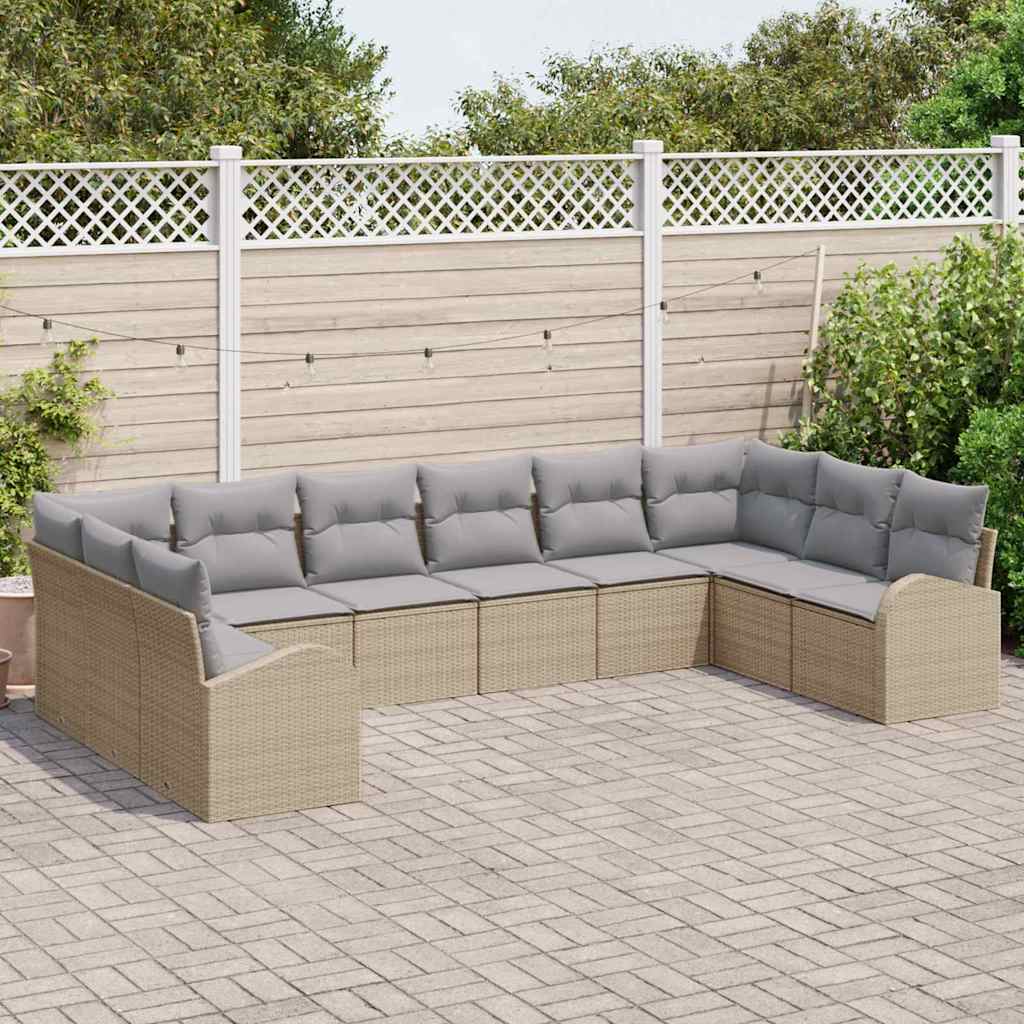 Havesofa Sæt 10 stk. Beige og lys grå polyrattan