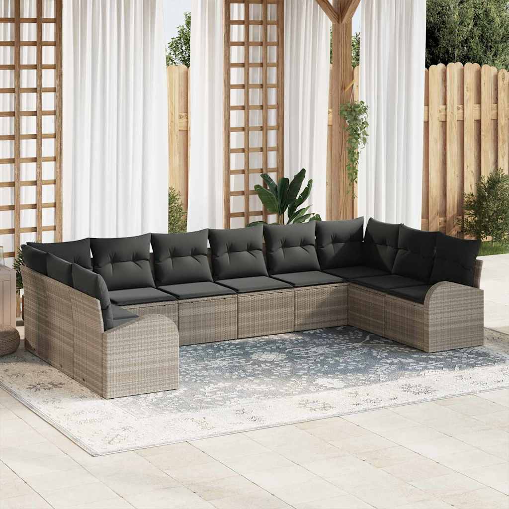 Havesofa Sæt 10 stk. Lysegrå polyrattan