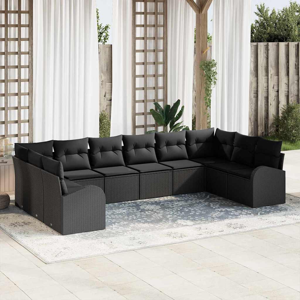 Havesofa Sæt 10 stk. Sort polyrattan