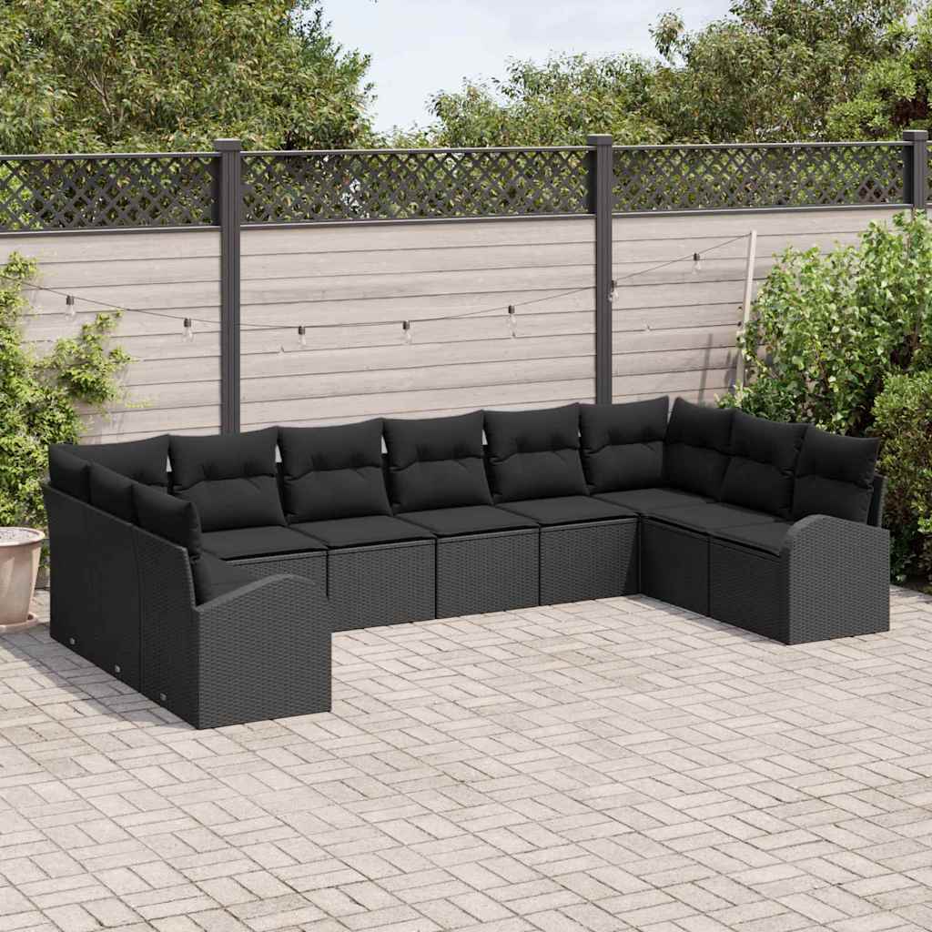 Havesofa Sæt 10 stk. Sort polyrattan