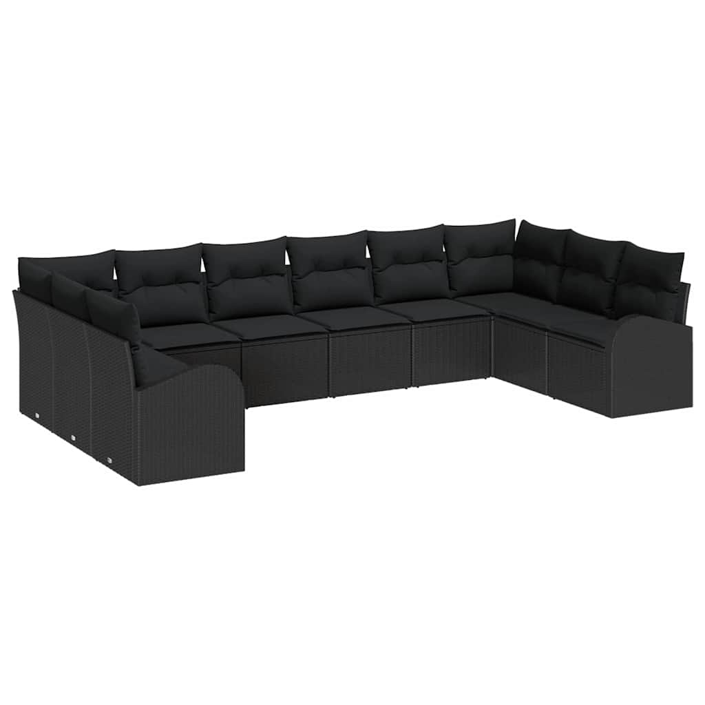 Havesofa Sæt 10 stk. Sort polyrattan