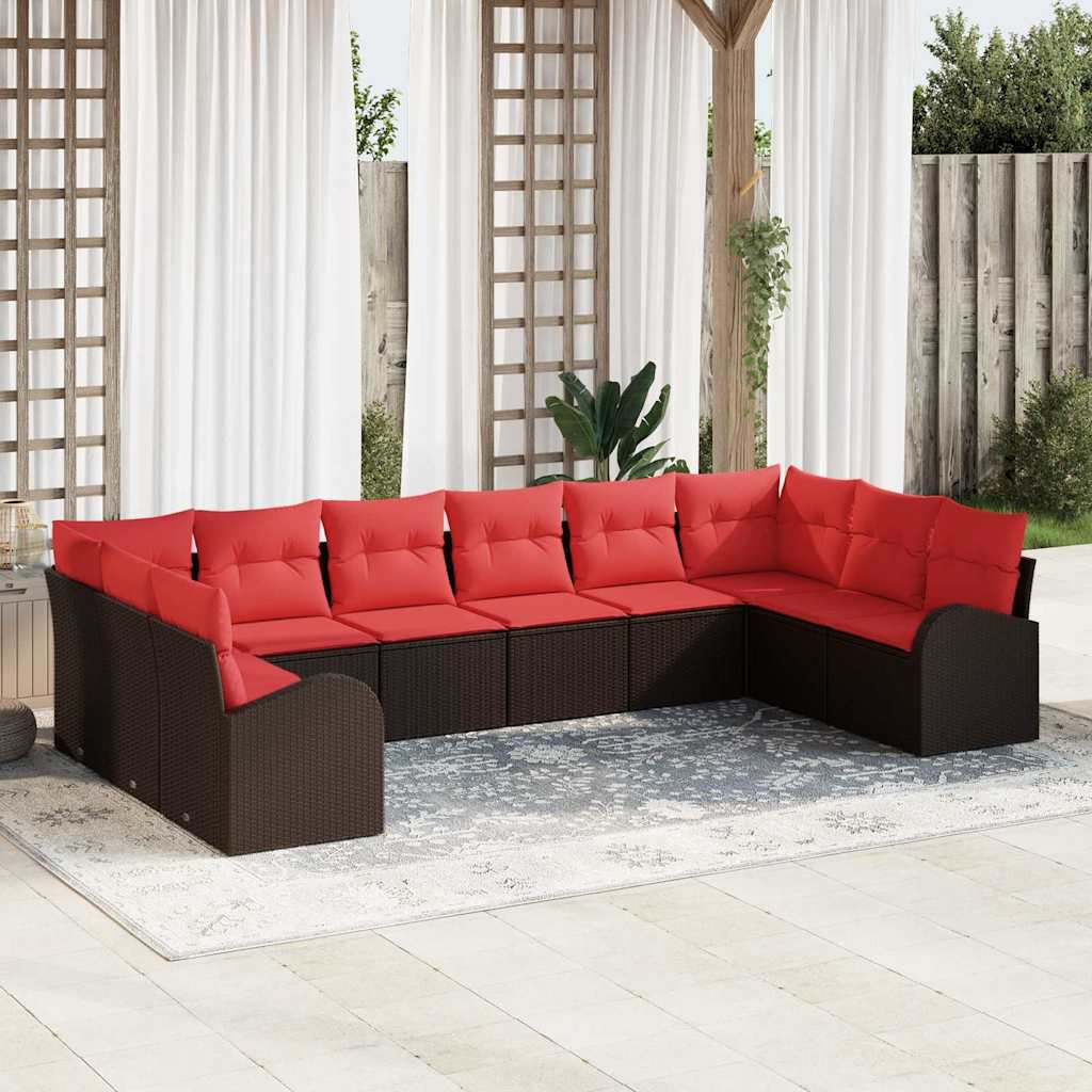 Havesofa Sæt 10 stk. Brun og Rød polyrattan