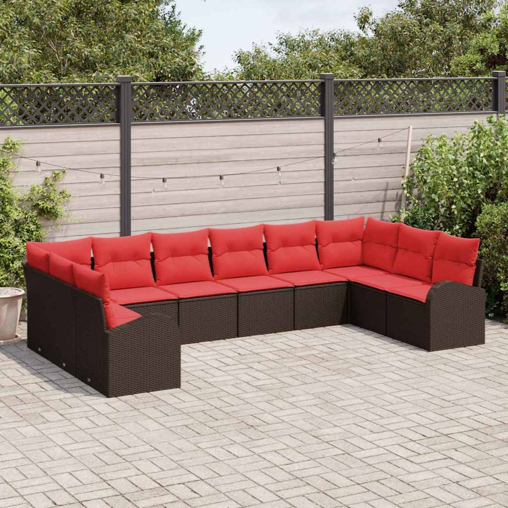 Havesofa Sæt 10 stk. Brun og Rød polyrattan