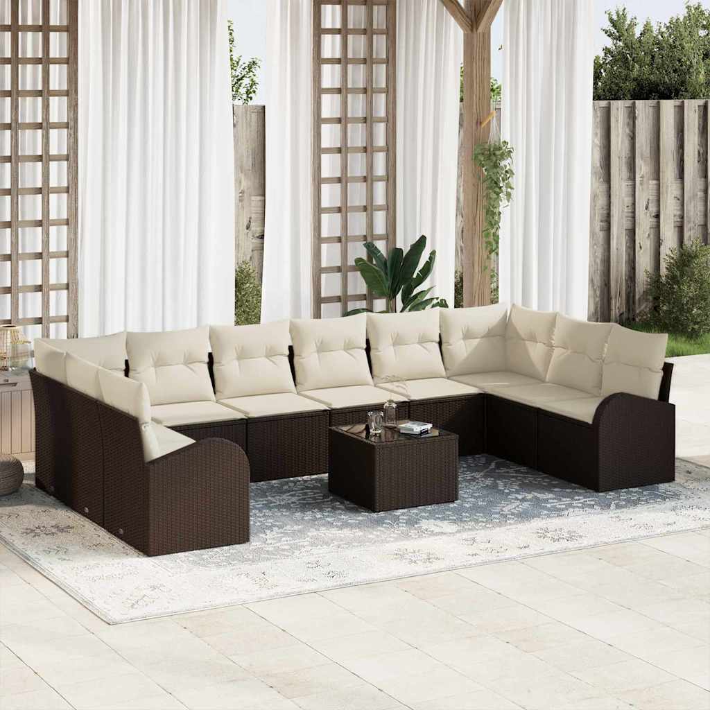 Havesofa Sæt 11 stk. Brun og Creme polyrattan