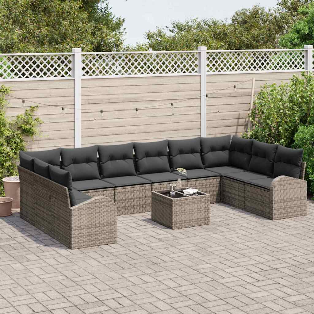 Havesofa Sæt 11 stk. Lysegrå polyrattan