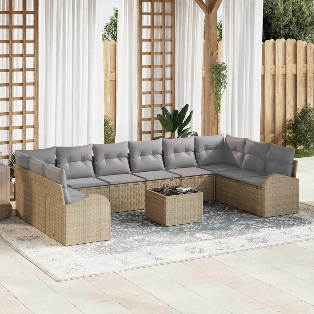 Havesofa Sæt 11 stk. Beige og lys grå polyrattan