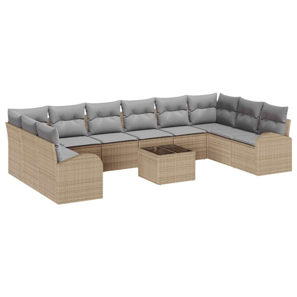 Havesofa Sæt 11 stk. Beige og lys grå polyrattan