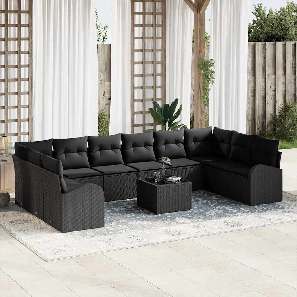 Havesofa Sæt 11 stk. Sort polyrattan