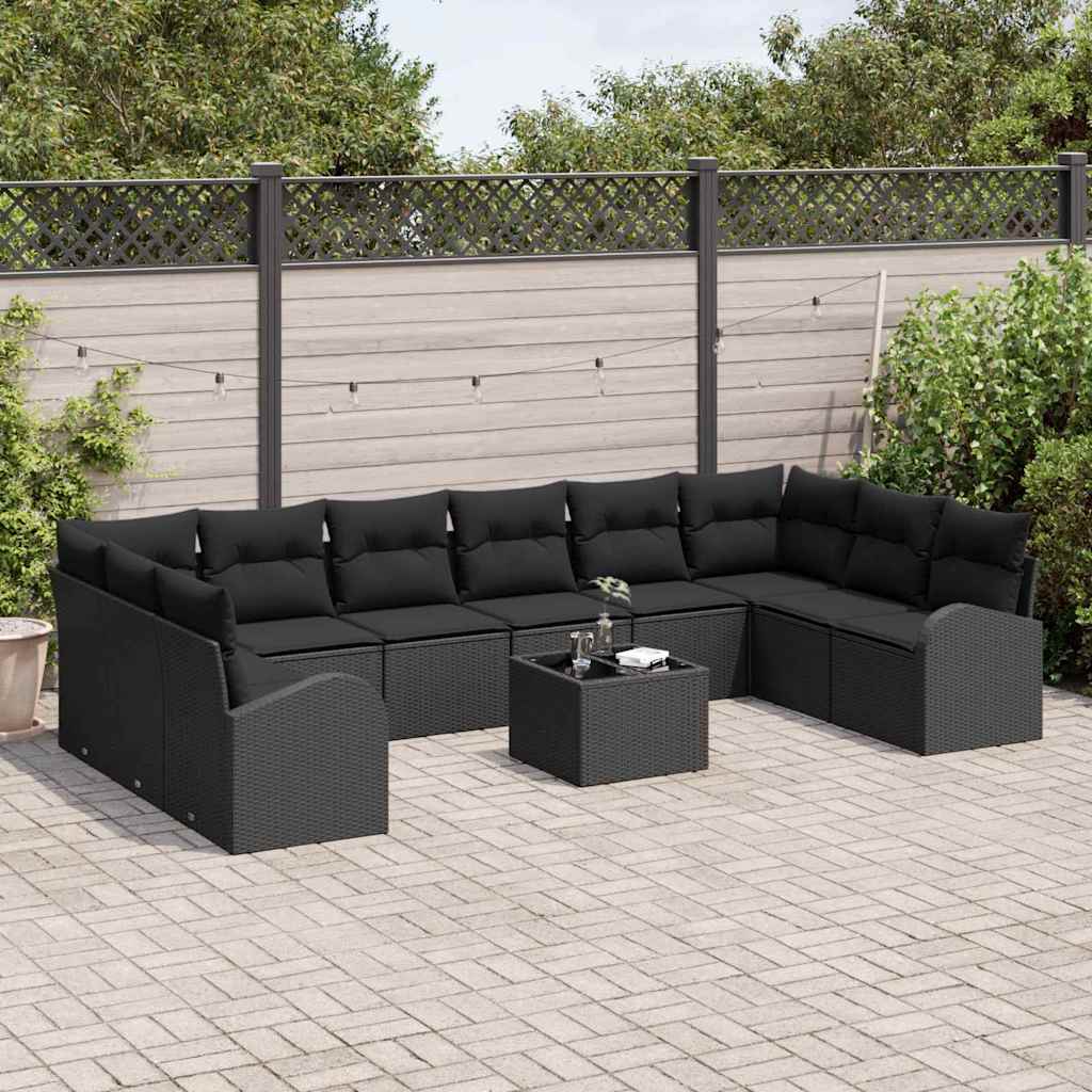 Havesofa Sæt 11 stk. Sort polyrattan