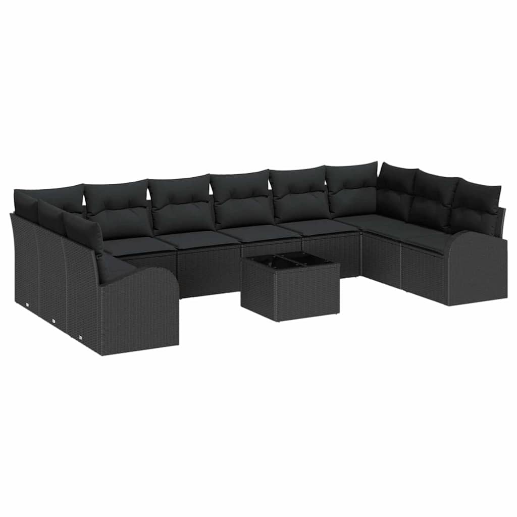 Havesofa Sæt 11 stk. Sort polyrattan