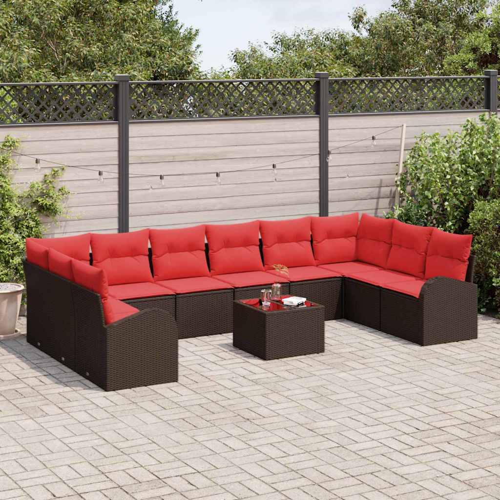 Havesofa Sæt 11 stk. Brun og Rød polyrattan