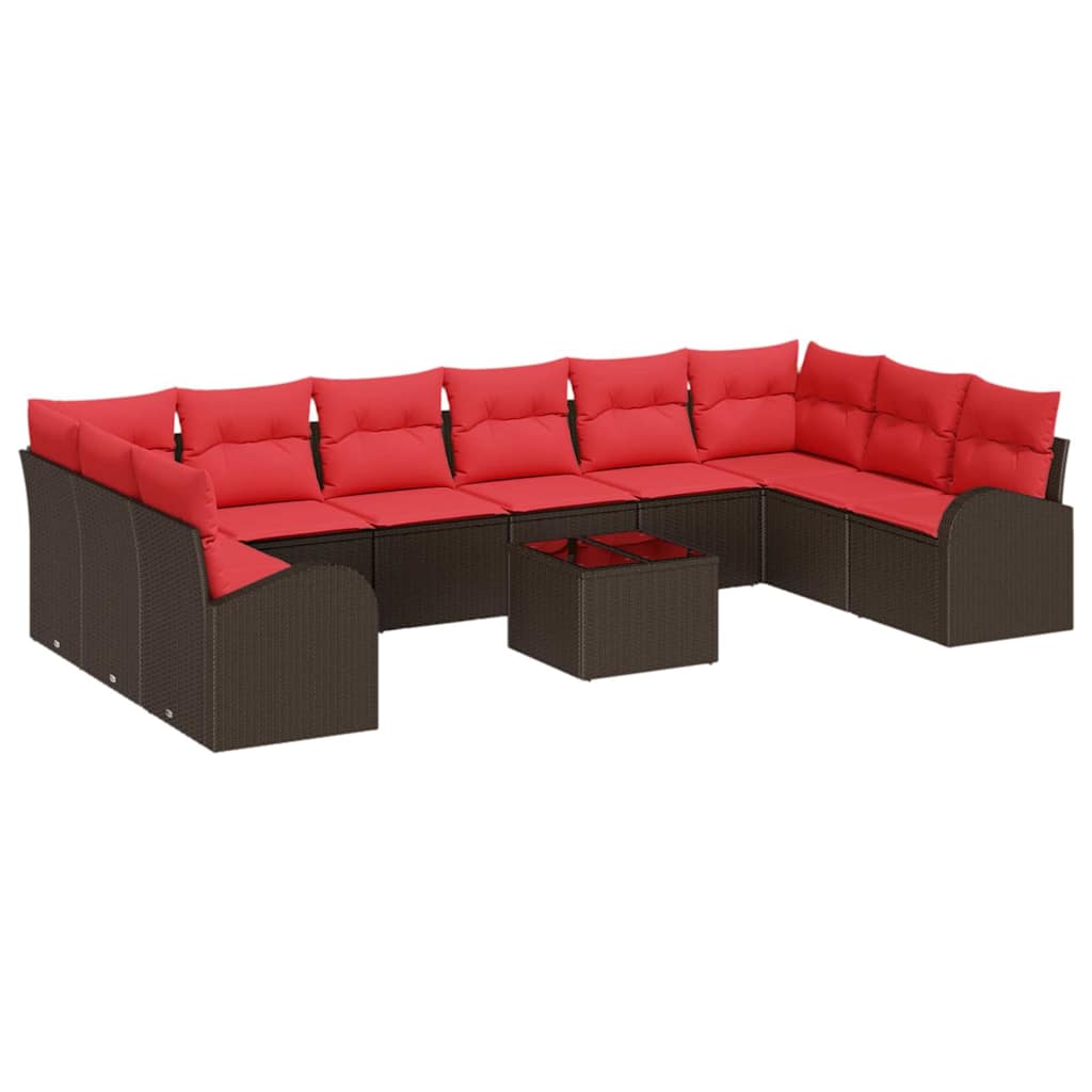 Havesofa Sæt 11 stk. Brun og Rød polyrattan