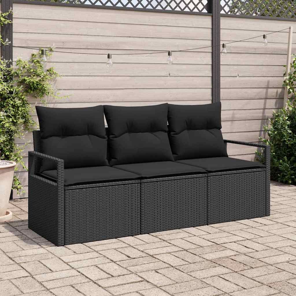 Havesofa Sæt 3 stk. Sort polyrattan