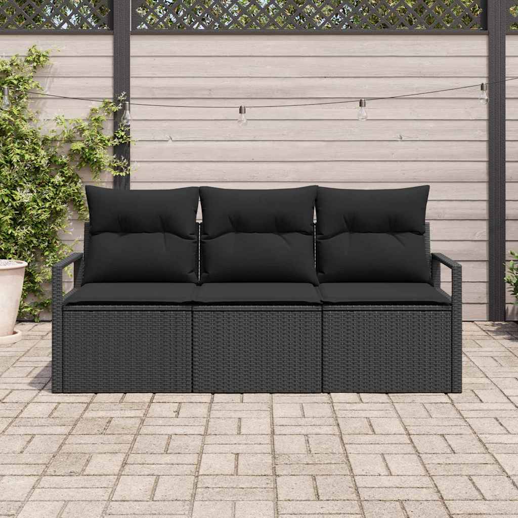 Havesofa Sæt 3 stk. Sort polyrattan