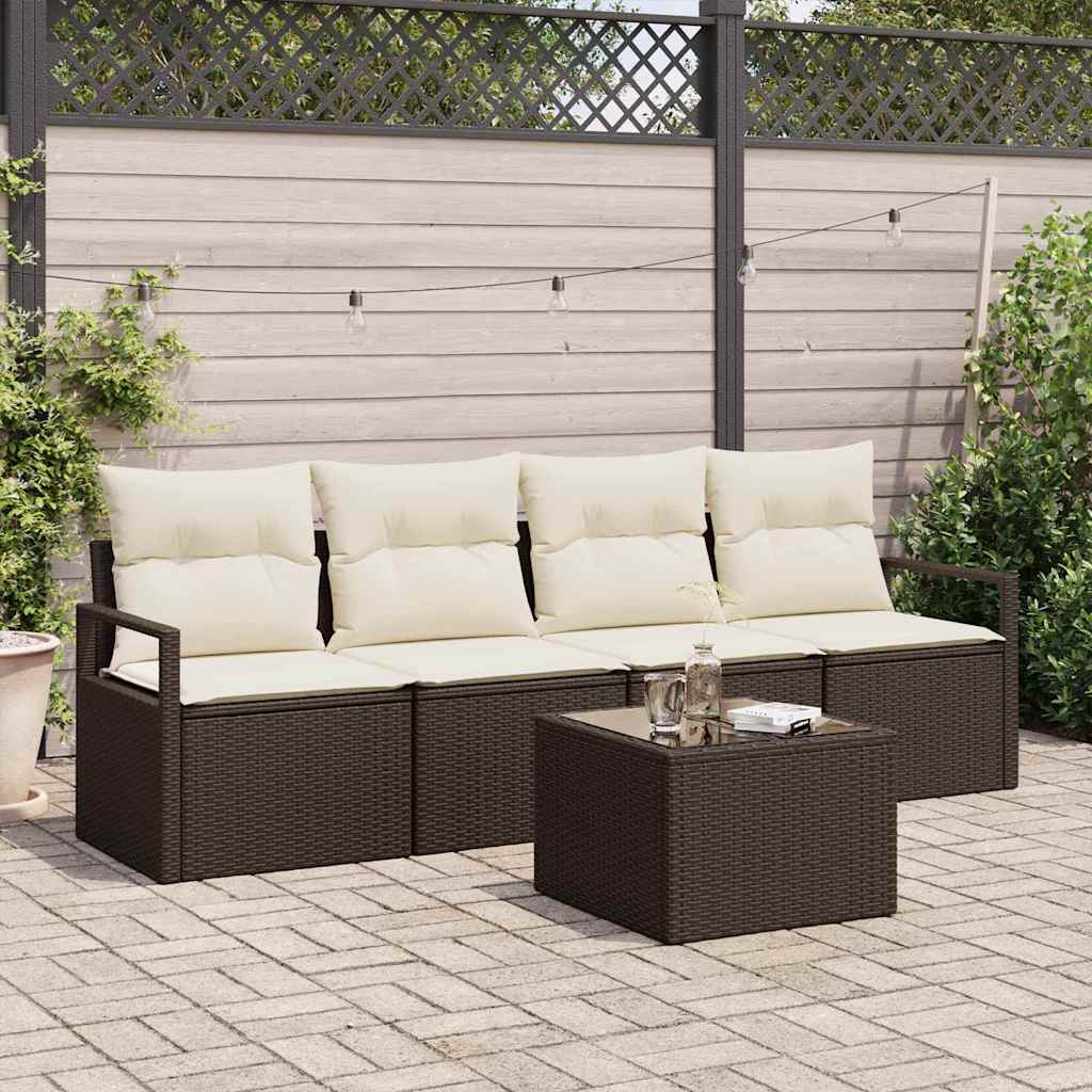 Sofa Sæt 5 stk. 4-Antal sæder Brun og Creme polyrattan