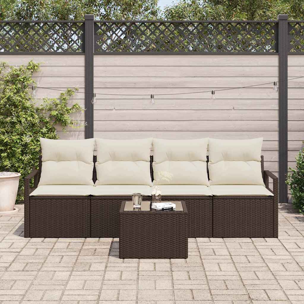 Sofa Sæt 5 stk. 4-Antal sæder Brun og Creme polyrattan