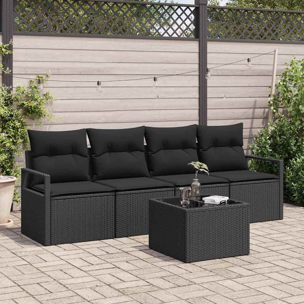 Sofa Sæt 5 stk. 4-Antal sæder Sort polyrattan