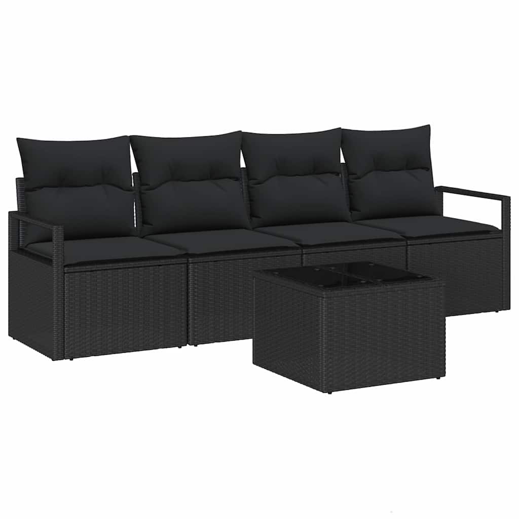 Sofa Sæt 5 stk. 4-Antal sæder Sort polyrattan