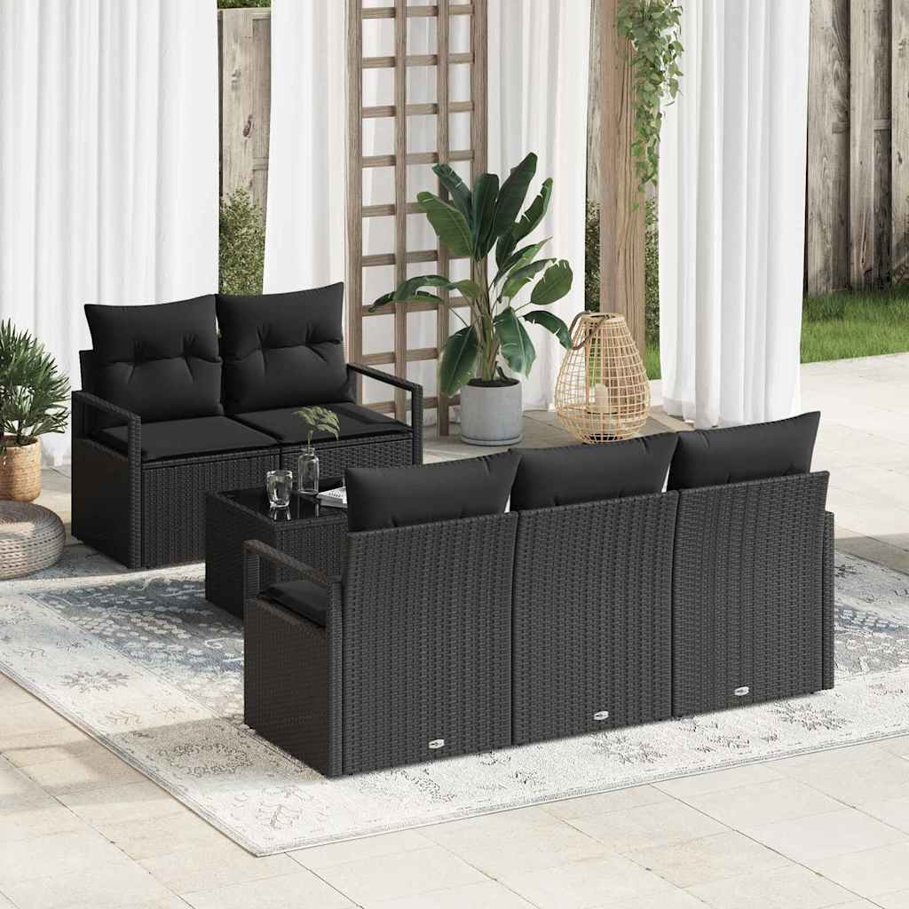 Havesofa Sæt 6 stk. 5-Antal sæder Sort polyrattan
