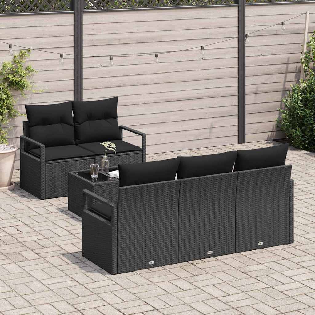 Havesofa Sæt 6 stk. 5-Antal sæder Sort polyrattan
