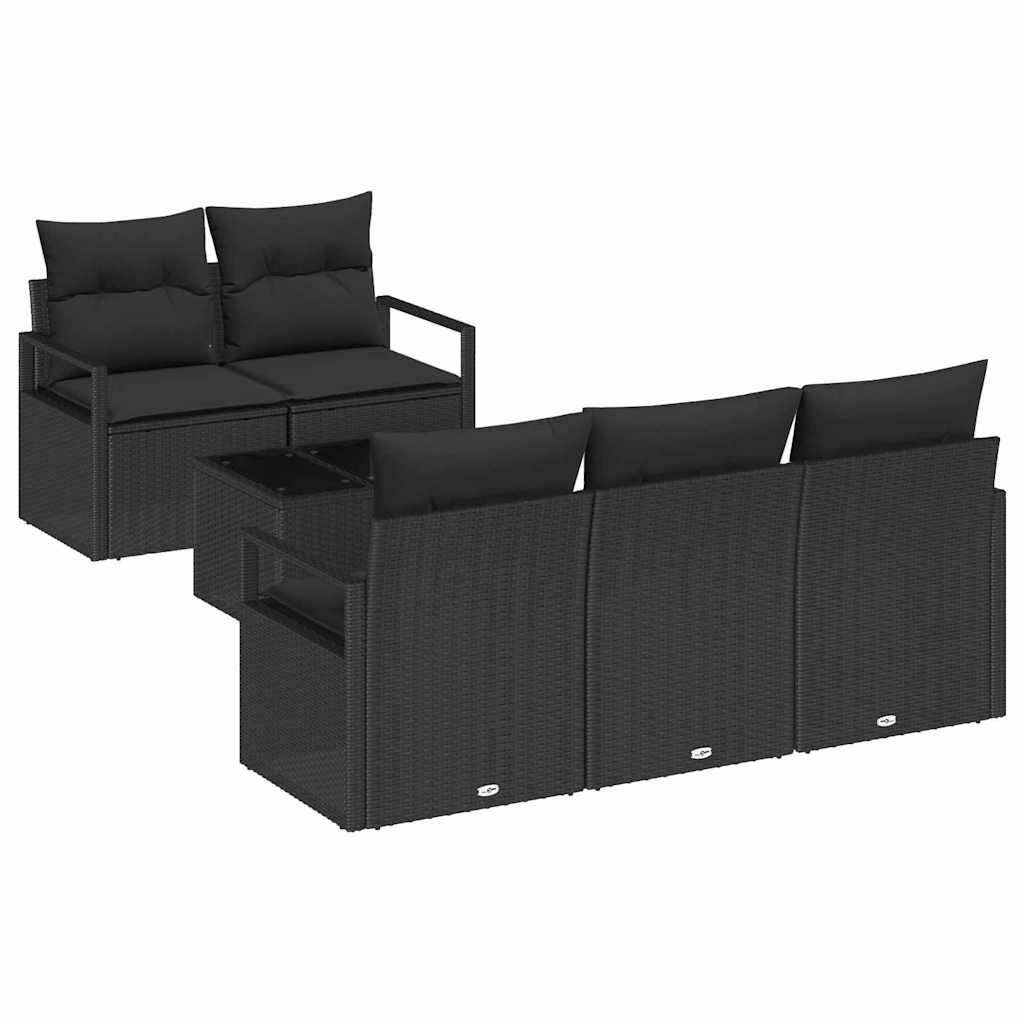 Havesofa Sæt 6 stk. 5-Antal sæder Sort polyrattan