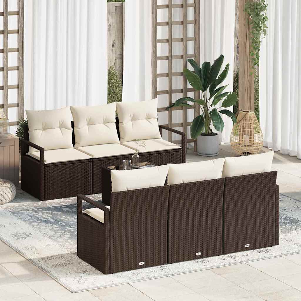 Havesofa Sæt 7 stk. 6-Antal sæder Brun og Creme polyrattan