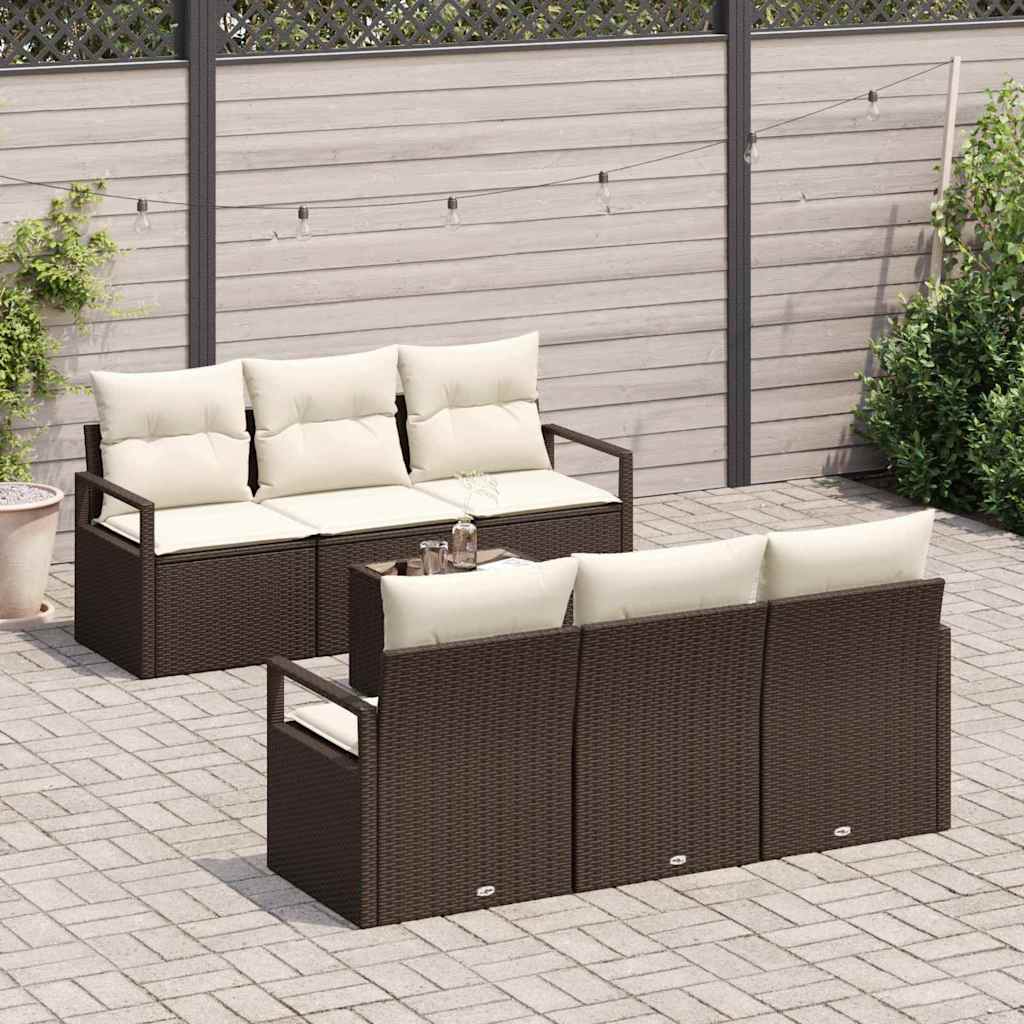 Havesofa Sæt 7 stk. 6-Antal sæder Brun og Creme polyrattan