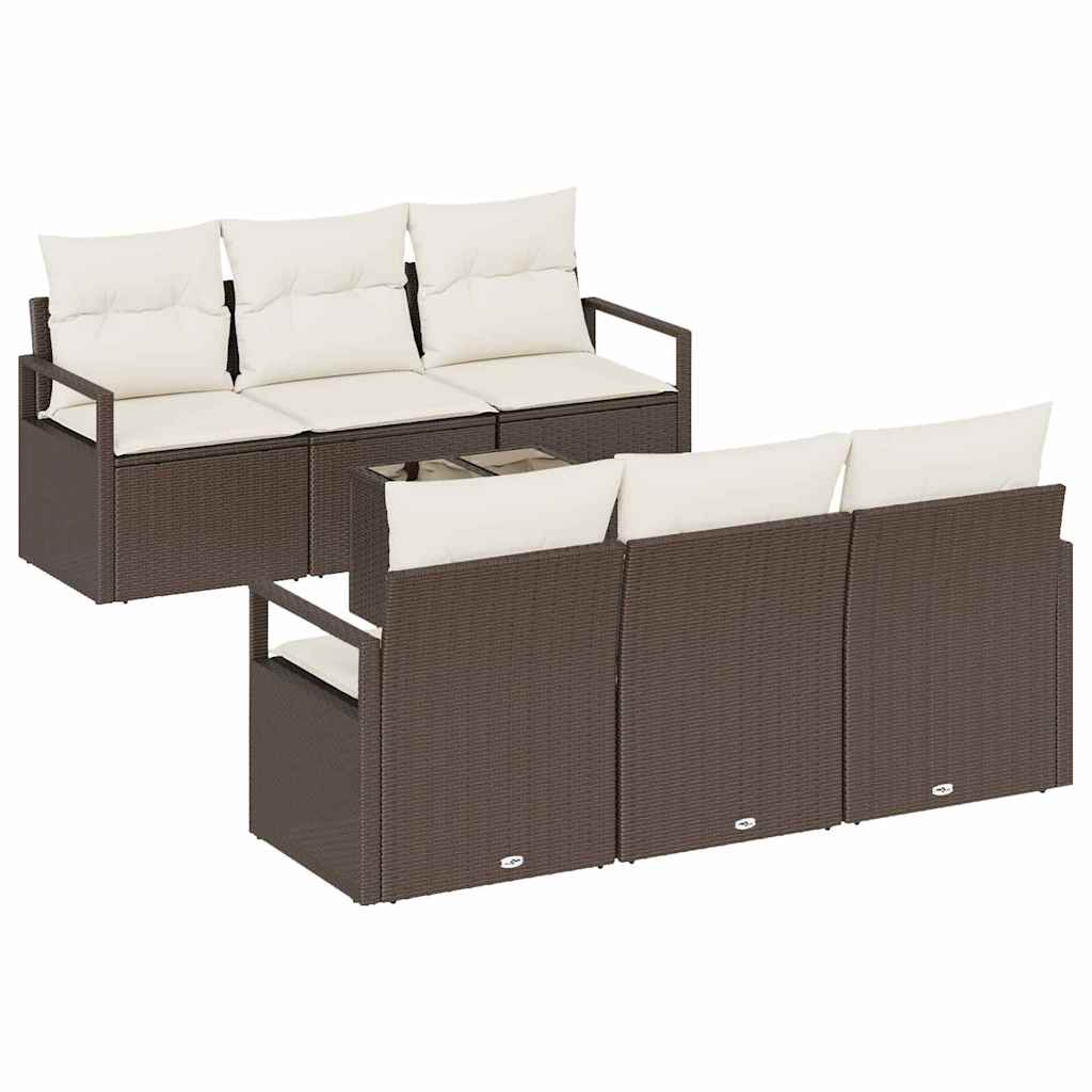 Havesofa Sæt 7 stk. 6-Antal sæder Brun og Creme polyrattan