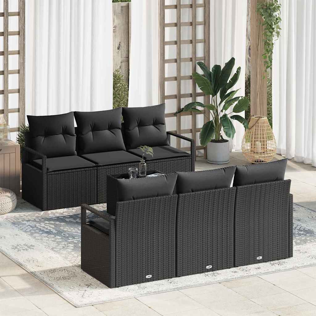 Havesofa Sæt 7 stk. 6-Antal sæder Sort polyrattan