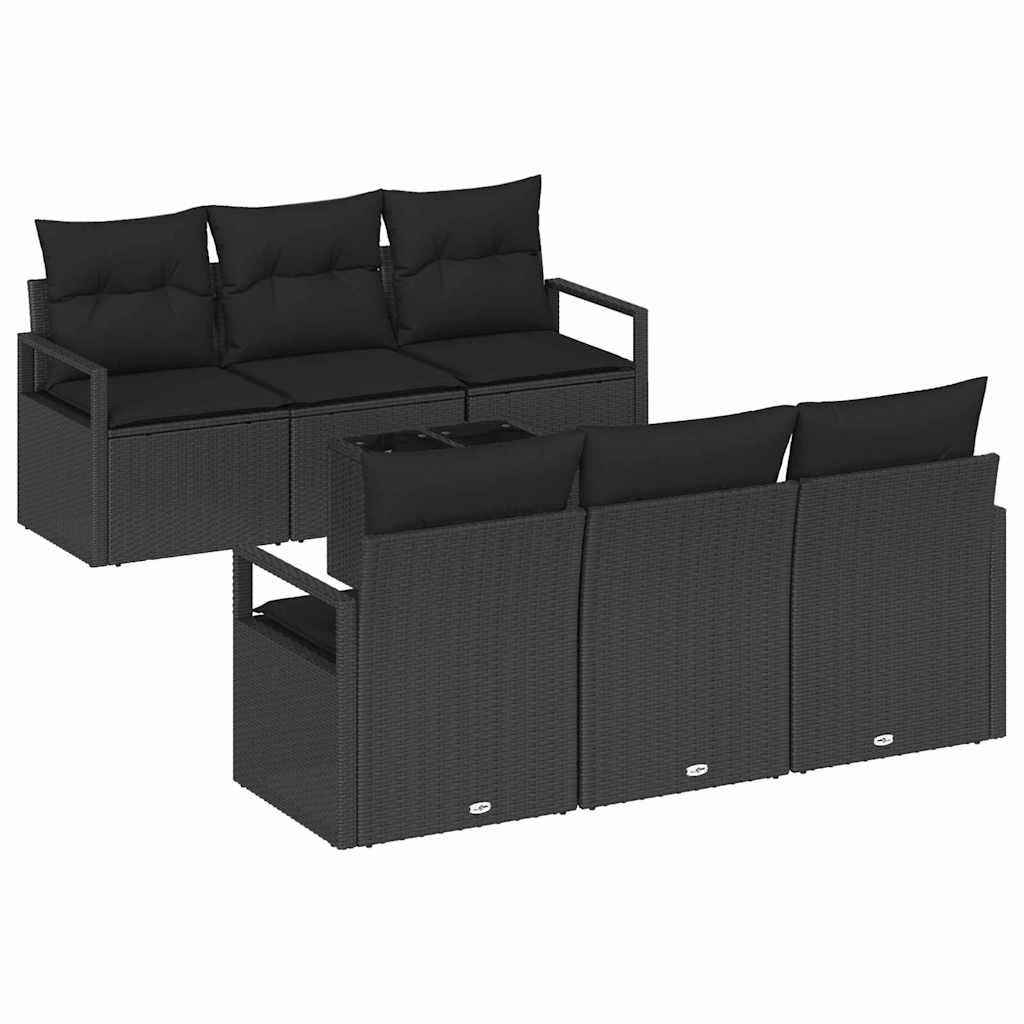 Havesofa Sæt 7 stk. 6-Antal sæder Sort polyrattan