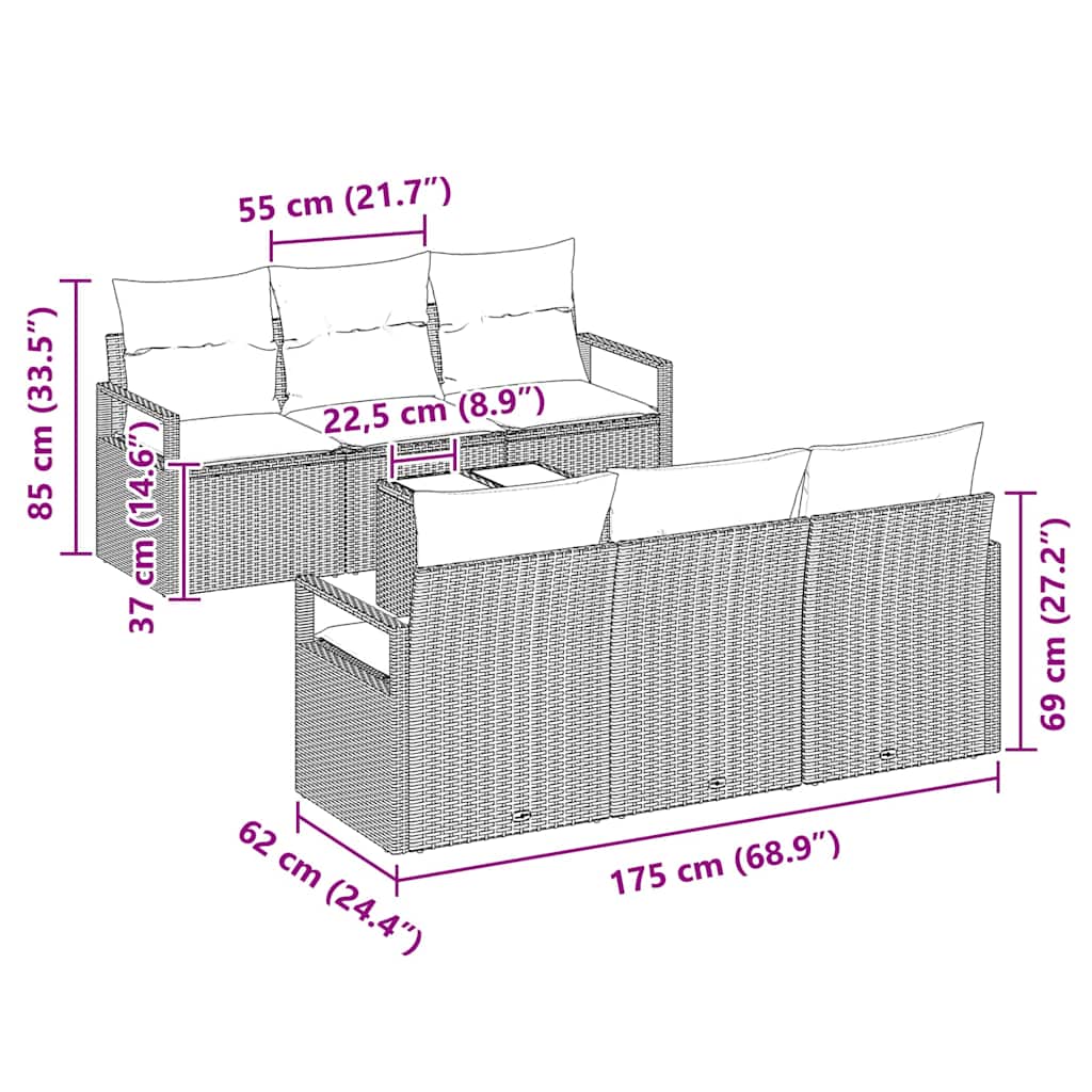 Havesofa Sæt 7 stk. 6-Antal sæder Sort polyrattan