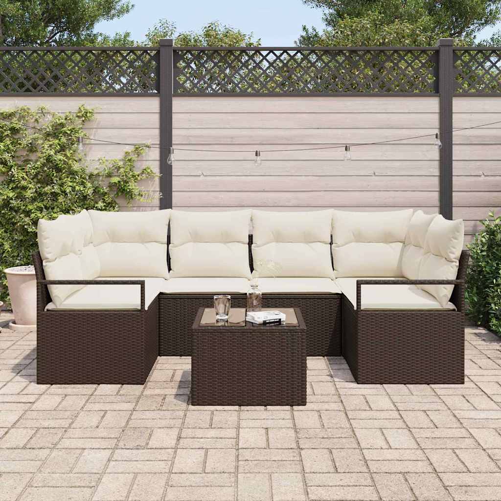 Havesofa Sæt 7 stk. 6-Antal sæder Brun og Creme polyrattan