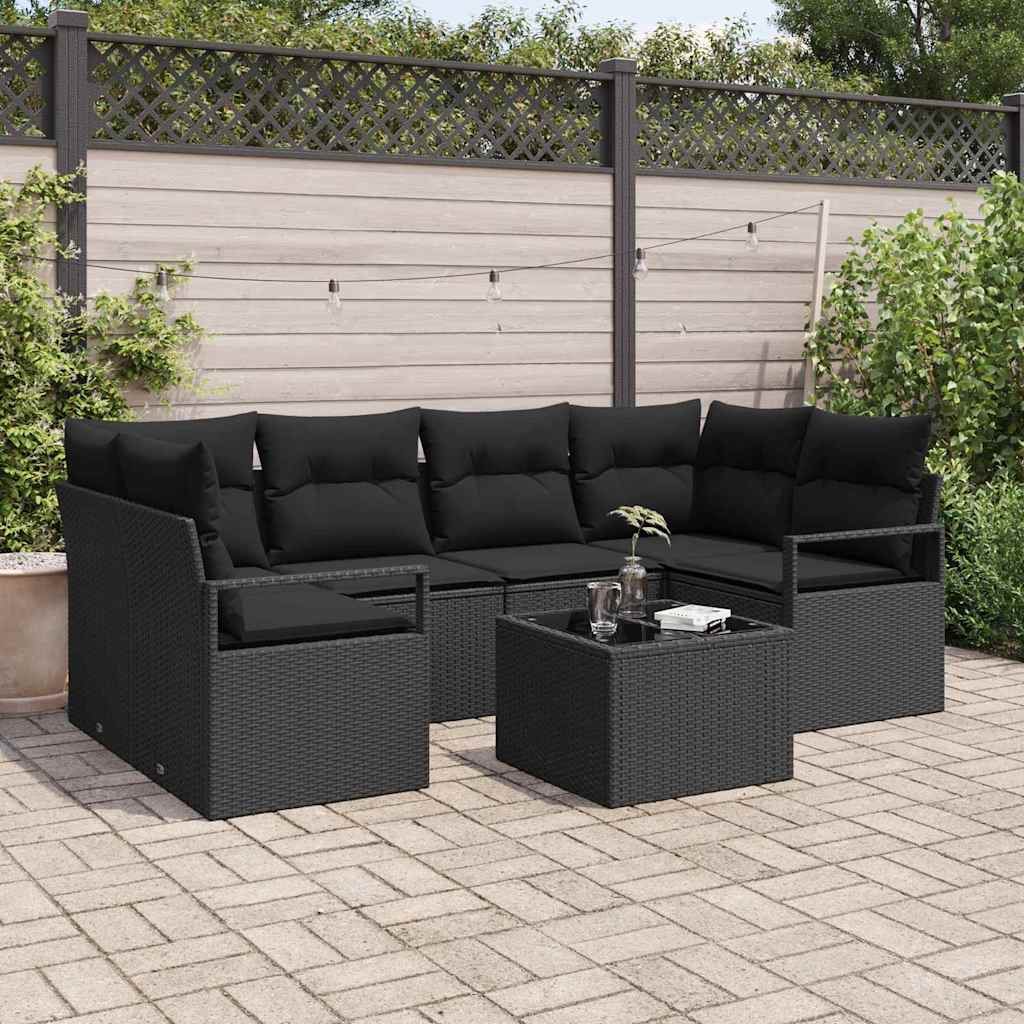 Havesofa Sæt 7 stk. 6-Antal sæder Sort polyrattan