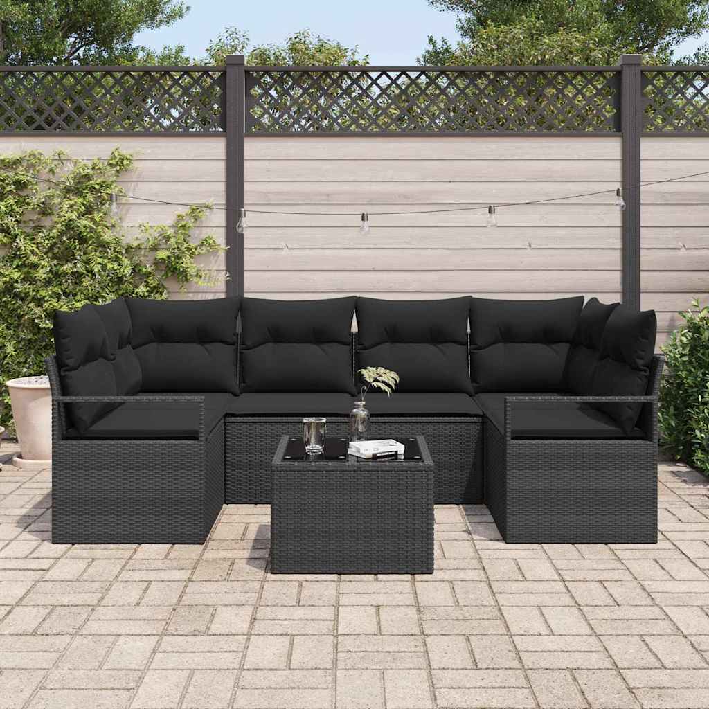 Havesofa Sæt 7 stk. 6-Antal sæder Sort polyrattan