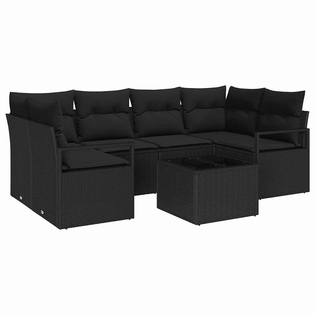 Havesofa Sæt 7 stk. 6-Antal sæder Sort polyrattan