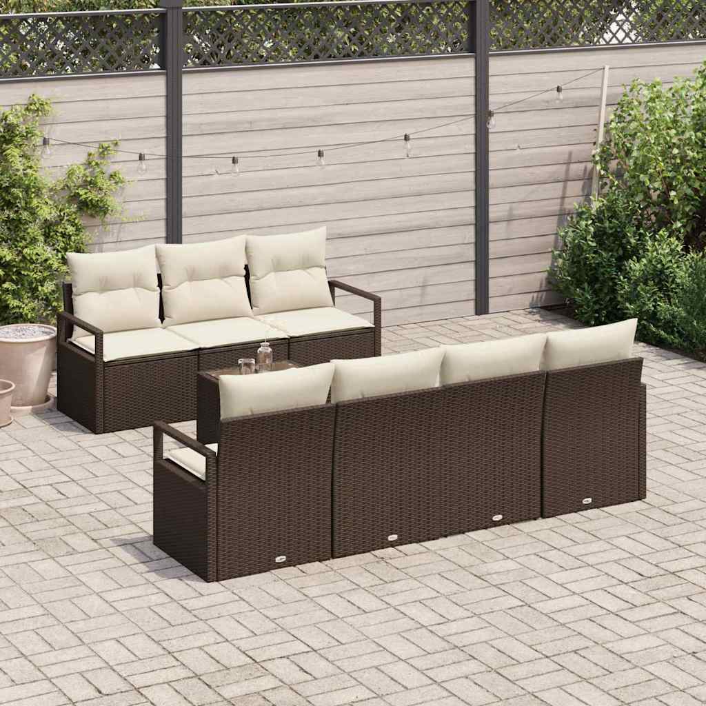 Havesofa Sæt 8 stk. 7-Antal sæder Brun og Creme polyrattan