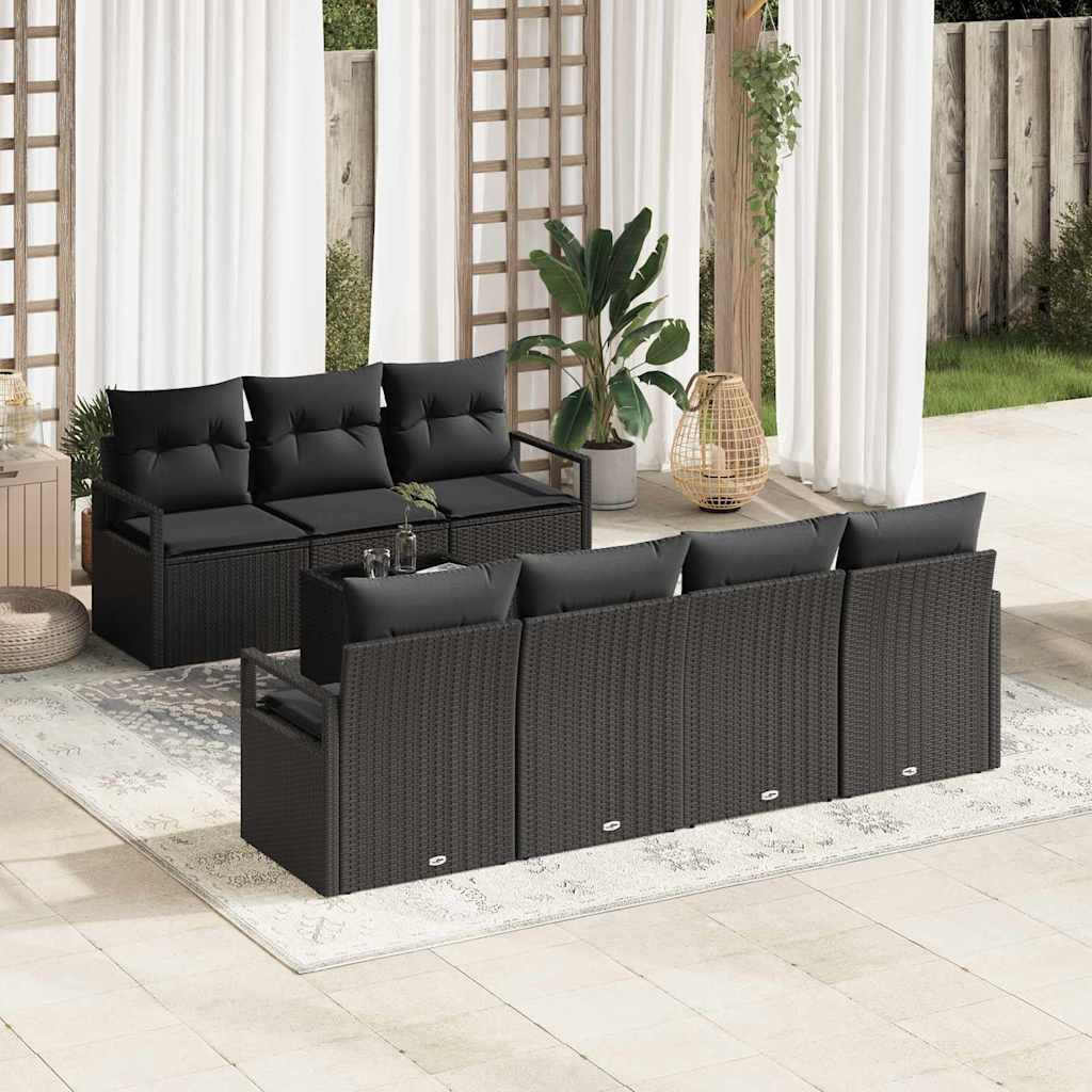 Havesofa Sæt 8 stk. 7-Antal sæder Sort polyrattan