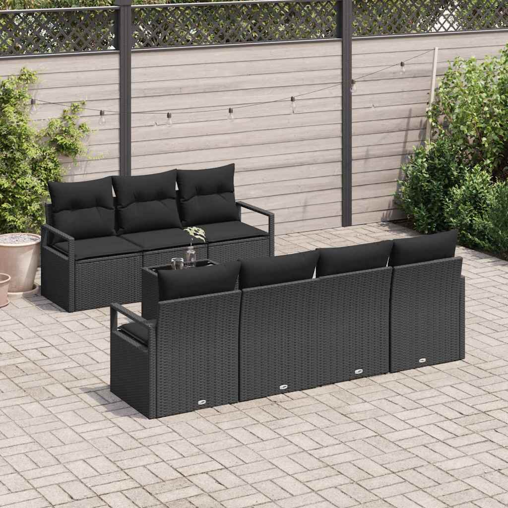 Havesofa Sæt 8 stk. 7-Antal sæder Sort polyrattan