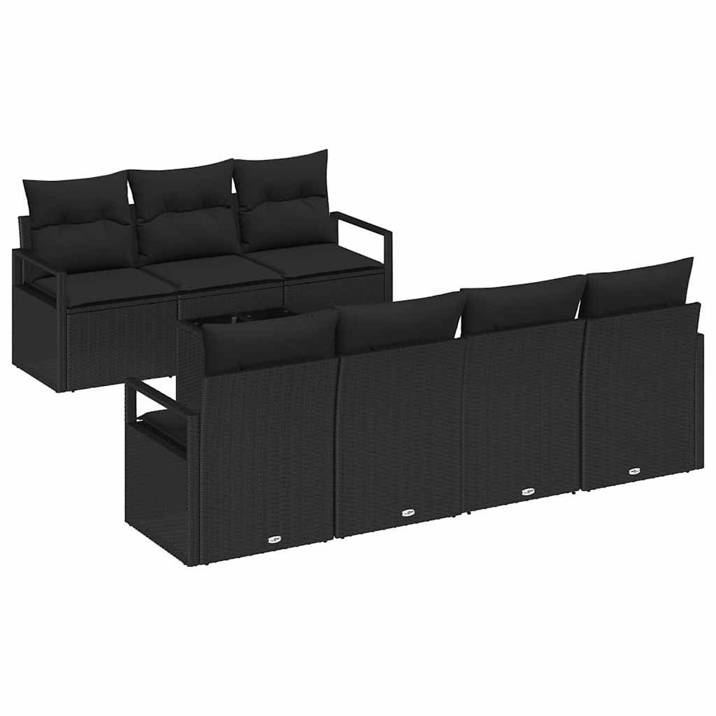 Havesofa Sæt 8 stk. 7-Antal sæder Sort polyrattan