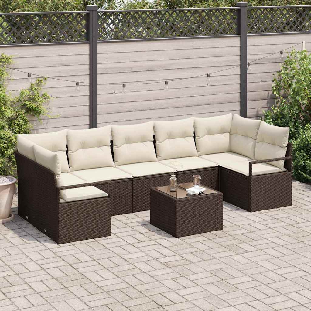 Havesofa Sæt 8 stk. 7-Antal sæder Brun og Creme polyrattan