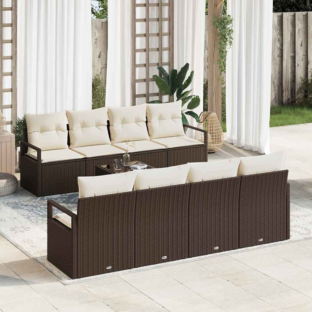 Havesofa Sæt 9 stk. 8-Antal sæder Brun og Creme polyrattan