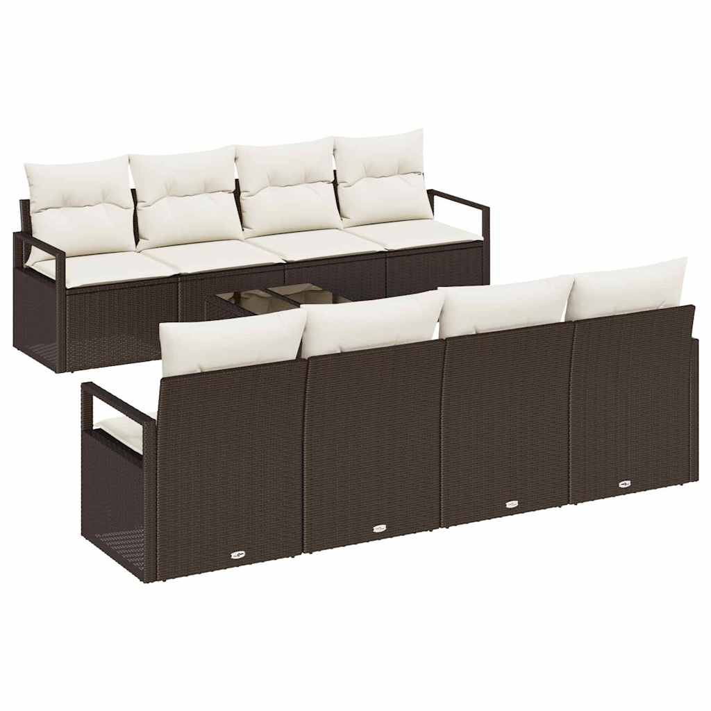 Havesofa Sæt 9 stk. 8-Antal sæder Brun og Creme polyrattan