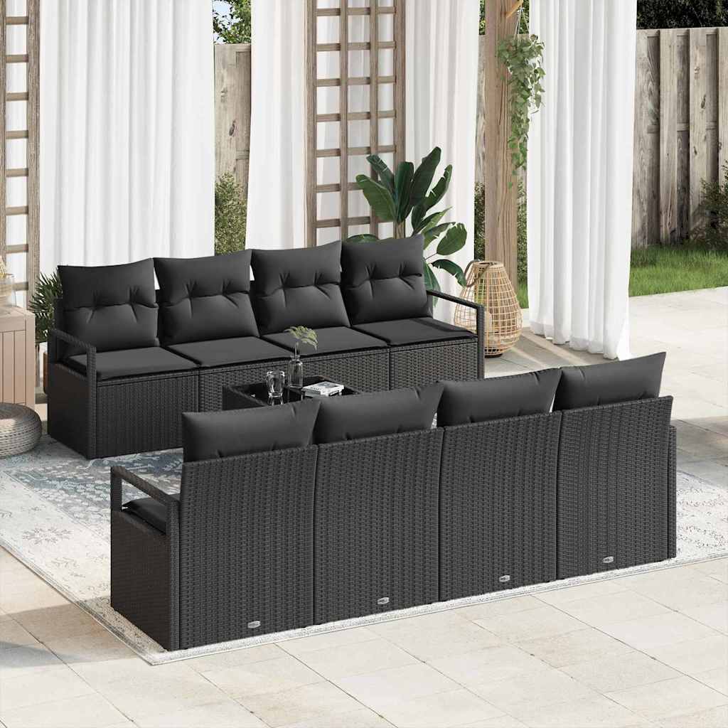 Havesofa Sæt 9 stk. 8-Antal sæder Sort polyrattan